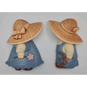 Vintage 1987 Miller Studios Sunbonnet Sue Overall Sam Chalkware FLAWS